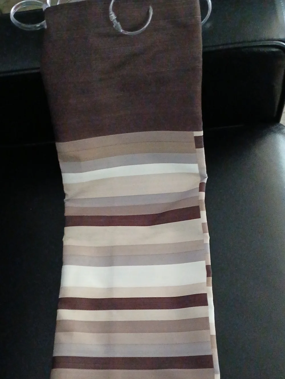 Shower Curtain Standard Size with Brown and Cream Striped Pattern.